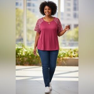 SHEIN Wine Lace Sleeve Top